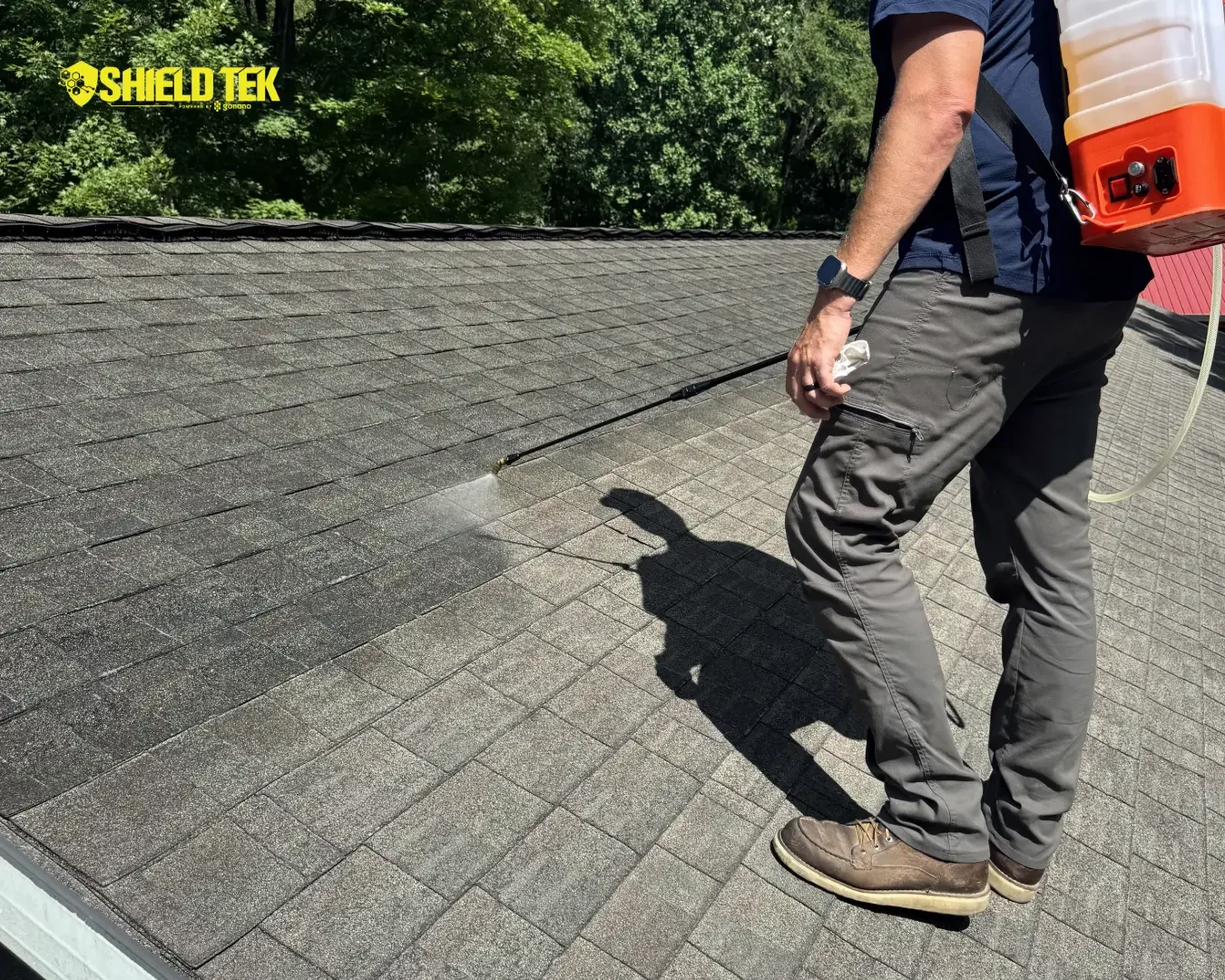 ShieldTek applying roof protection to asphalt shingles