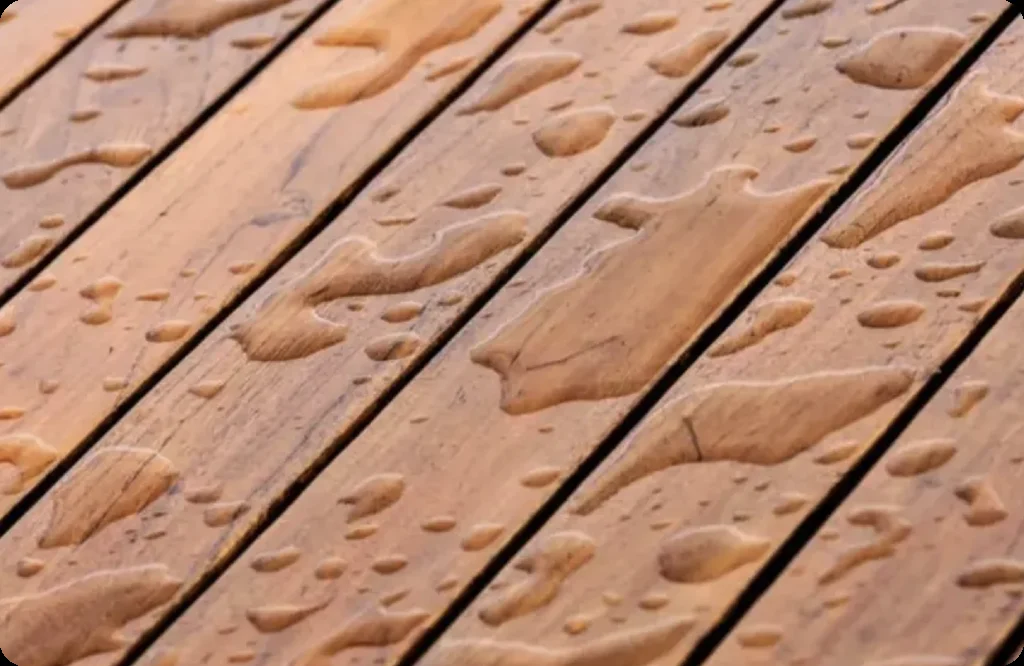 Water beading on outdoor wood
